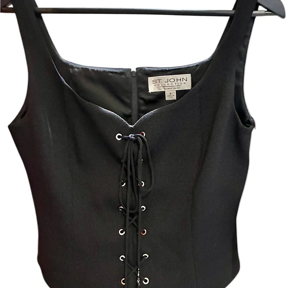 St. John NEW - Black Lace-Up Top - Picture 2 of 4
